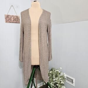Chico's Cocoon Taupe Marled Open Knit Long Cardigan Duster Sweater Medium